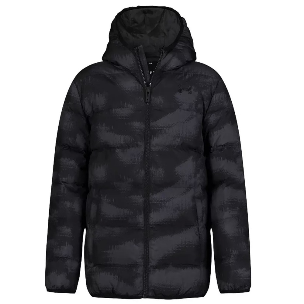 NEW Little Boy Under Armour Black Camo Hooded Puffer Jacket